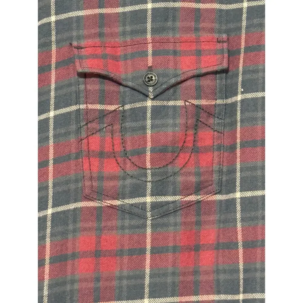 Men's True Religion Flannel Plaid Button Up Western Shirt, Size L